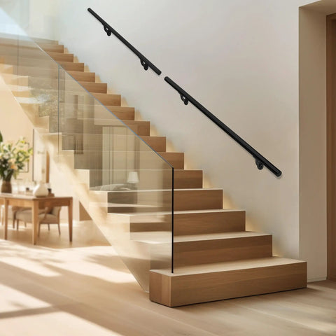 Aluminum Handrail Kit For Indoor And Outdoor Steps And Stairs, DIY Complete Stair Railing System In Black, Easy Install