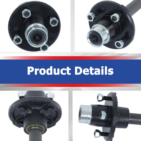 4 On 4 Trailer Axle Kit With Idler Hub And BT8 Round Spindle 2,000 Lb Capacity Black Coated Wheel Hubs With Dust Cap Details