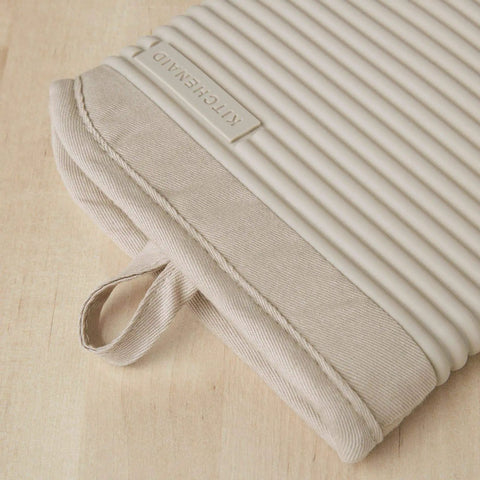 Ribbed Soft Silicone Oven Mitts 2 Pack Heat Resistant To 500 Degrees Waterproof Non Slip Handles Hot Pans Milkshake Tan 7 By 13 Inches close-up surface detail