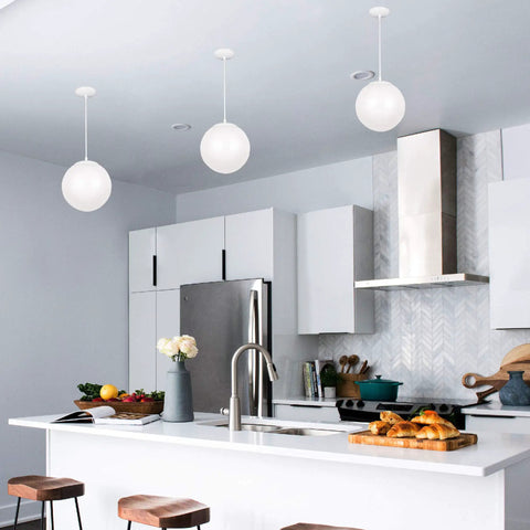 Leo Globe One Light Pendant In White Finish 10 Inch Modern Hanging Fixture For Dining Room With Sleek Globe Design And Warm Ambient Glow