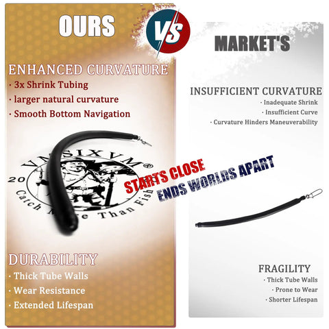Comparison image highlighting VMSIXVM Dragging Weights For Catfish Sinker Kit's curvature and durability advantages over market alternatives.
