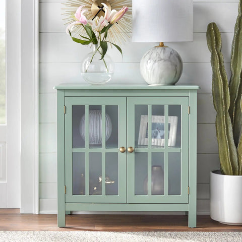 Mint green cabinet adorned with brushed bronze cabinet knobs 6 pack set for kitchen cabinets and dressers zinc alloy drawer pulls.