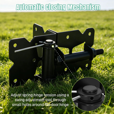 Self Closing Gate Hinge And Latch Hardware Kit for wood and vinyl fences, heavy duty stainless steel with rust resistant black finish