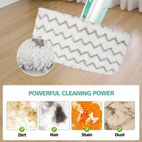 Close-up of 4 Pack Microfiber Steam Mop Replacement Pads For S1000 Series S1000A S1000C S1000WM S1001C S2001 on wood floor