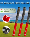 Alt Tag: All Weather Multi Compound Golf Grips With Regripping Kit For Men And Women Corded Rubber Golf Club Grips Red Color