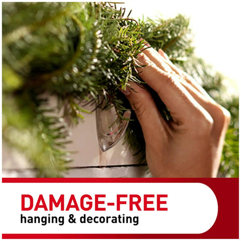 Medium Clear Damage Free Hanging Hooks Set With Six Hooks And Clear Strips in use for decorating with greenery