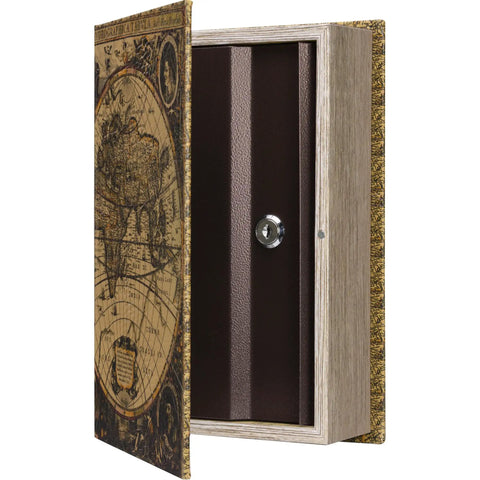 Antique Map Book Safe with Key Lock and Hidden Diversion Magnetic Closure Stash Ready Steel Compartment, open view