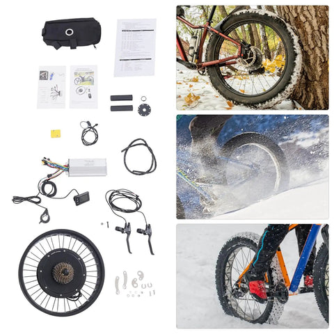 High Power 2000W 48V Electric Bike Conversion Kit With Rear Wheel Hub Motor For 20 by 4 Inch Wheels components and installation images
