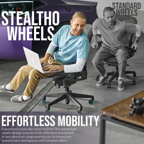Badass Office Chair Casters Five Pack featuring dual locking wheels on ergonomic office chair for effortless mobility.