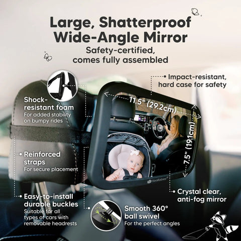 Wide 360 Degree Crystal Clear Baby Car Seat Mirror For Rear Facing Seats, Shatterproof Backseat View with adjustability