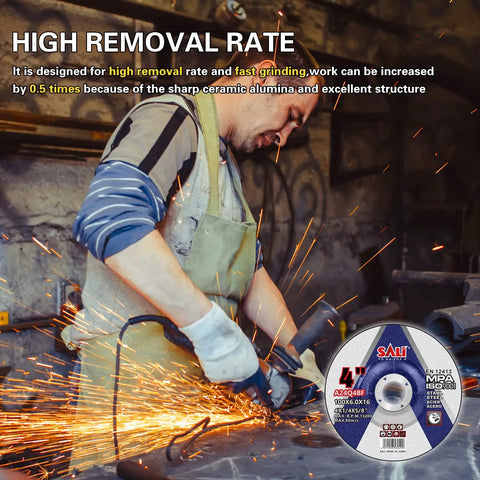 Worker using Heavy Duty 25 Pack 4 Inch Grinding Wheels For Angle Grinder featuring Aluminum Oxide on metal project.