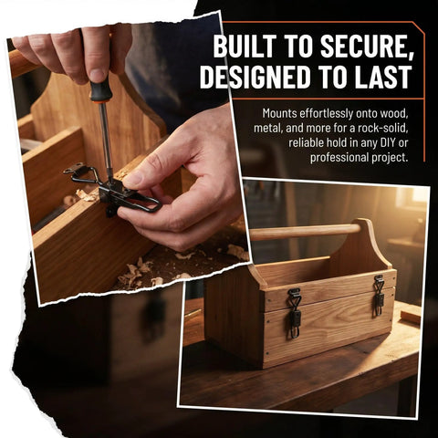 User installing Ultra Heavy Duty 12-Piece Black Toggle Latch Set With Quick Release And Vibration Resistance on wooden tool box.