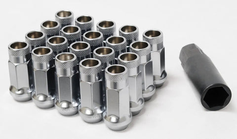 SR48 Open End Lug Nuts 12mm By 1.25 Thread Size Silver Lightweight Thin Wall Design With 60 Degree Taper Seat Set Of 20