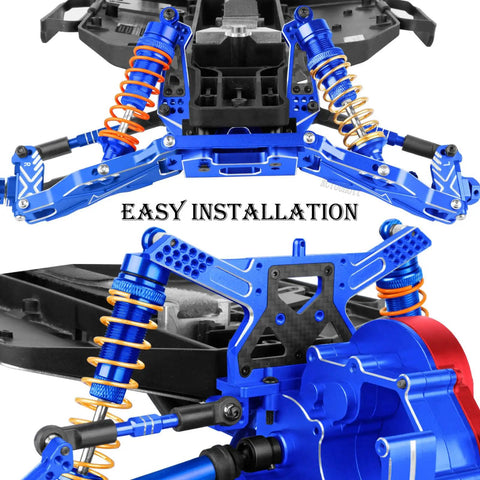 1/10 Rustler 2WD And Stampede 2WD Beefed Up RC Suspension Arm Kit With Front And Rear Big Bore Shocks, navy blue installation