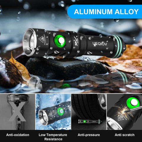 Underwater Dive Light Rechargeable Waterproof Flashlight With Battery Level Indicator Strobe And Dim Modes Memory Function Must Have Built For Scuba And Night Snorkeling Rose Red showing features like anti-oxidation and durability