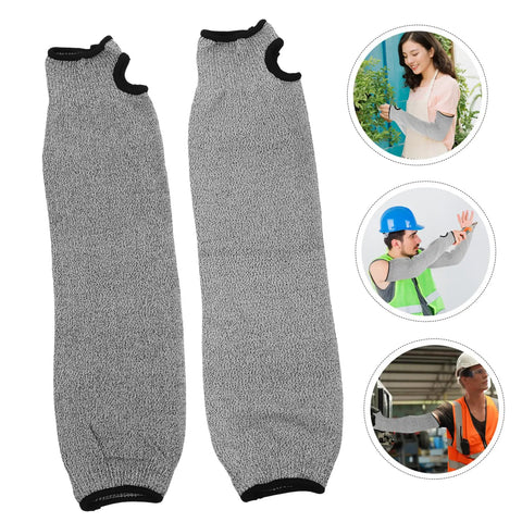 Two Pack Cut Resistant Arm Sleeves Slash Proof Forearm Guards For Welding And Yard Work Heavy Duty Anti Scrap Cover in gray PE material.
