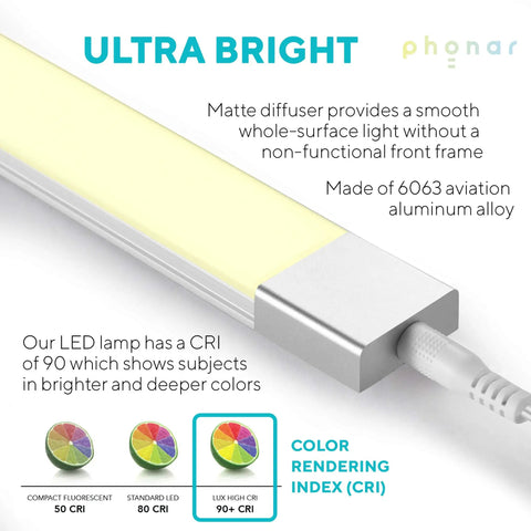 Close-up of Two Pack 24 Inch Under Cabinet LED Lights With Motion Sensor Plug In Tunable Color Temperature showing aluminum alloy edge and matte diffuser.