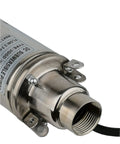 Close-up of Solar Submersible Well Pump 24V DC 260W Deep Well 3 Inch Stainless Steel Screw Pump 2300 Liters Per Hour 1 Inch Outlet