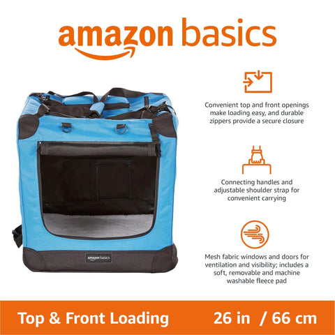 Tail Waggin Road Trip Ready Soft Sided Dog Crate And Foldable Pet Carrier For Small Dogs Under 25 Pounds Portable Kennel in blue.