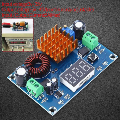 Power Up Your Projects With This DC-DC Boost Converter Module 3-35V To 5-45V Adjustable Output Regulator for Solar Panels shown with components and heat sink