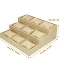 Secure Your Watch Stash With This Dope Nine Grid Linen Watch Tray Organizer Featuring An Ultra Soft Interior Jewelry Display Plate That Keeps Your Gear Safe And Ready For Flexing Any Day, khaki linen, 3-tier design, 9 compartments.