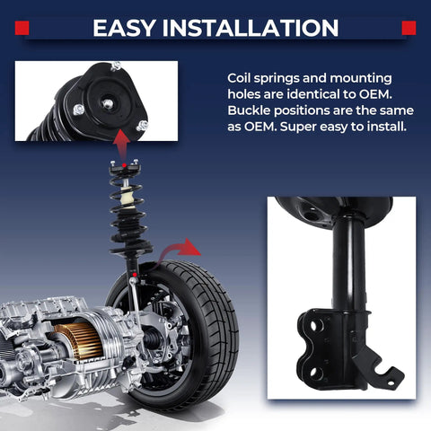 Diagram showcasing Front And Rear Complete Strut Spring Assemblies With Shock Absorbers For 1993-2002 Toyota Corolla And 1998-2002 Chevy Prizm, easy installation detail.