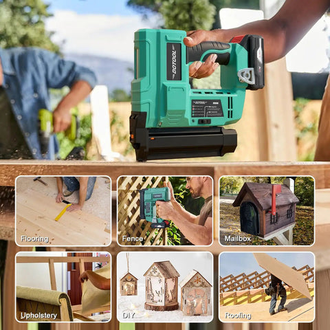 Total Game Changer 20V Cordless Brad Nailer And Electric Staple Gun Kit With 1000 Piece 18 Gauge Nails, in use for home project.