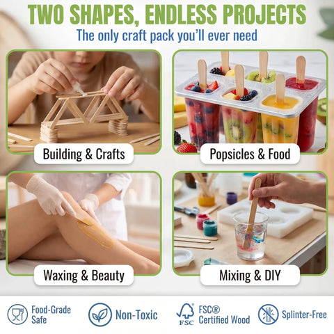 Top Shelf Bulk 300 Count Natural Wood Craft Sticks Measuring 4.5 Inches Long Featuring A Splinter Free Finish For Hassle Free Weekend Builds Ready To Go used for building crafts and DIY projects.