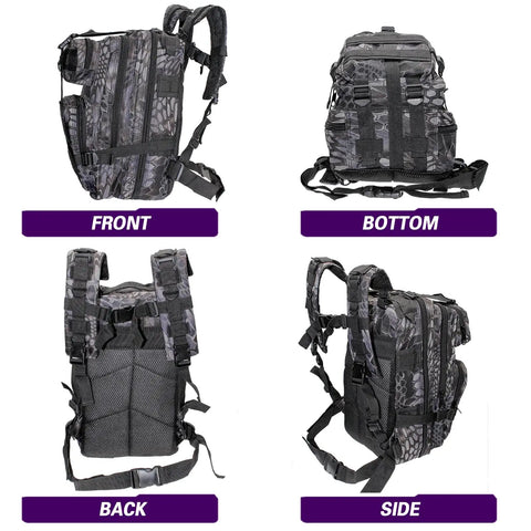 Lightweight Fishing Tackle Backpack With Water Resistant Build All In One Rod Holder And Gear Storage For Outdoor Anglers Ultra Capacity With Multiple Pockets And Front MOLLE System For Easy Access shown from different angles