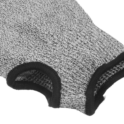 Badass Cut Resistant Arm Sleeves Featuring Thumb Slash Coverage And Scrape Resistant Fabric For Welding Landscaping And Auto Repair Heavy Duty Forearm Guards close-up view of gray knit material with black trim.