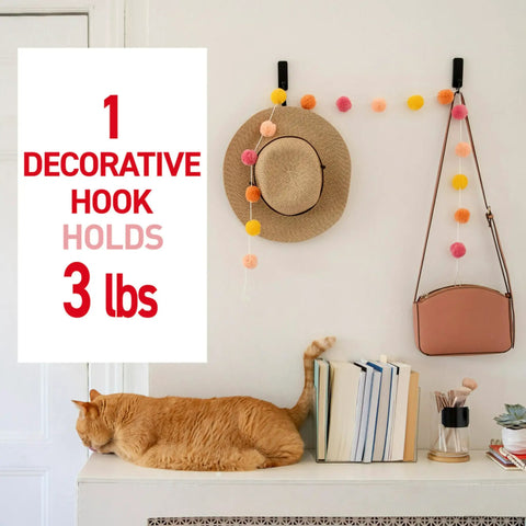 Medium Matte Black Wall Hook Set With Two Coat Hooks And Four Adhesive Strips, Damage Free Hanging Without Tools, cat by decor
