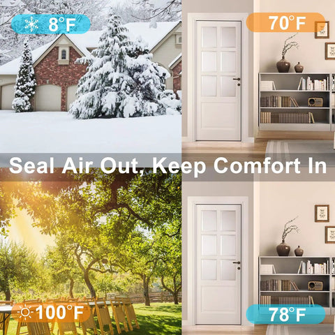 Easy Fit Foam Insulation Tape For Doors And Large Gaps With Strong Adhesive Self Adhesive Weather Stripping shown in winter and summer scenes