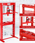 No Nonsense Heavy Duty Manual Hydraulic H Shape Shop Press 12 Ton with adjustable height and movable press plate.