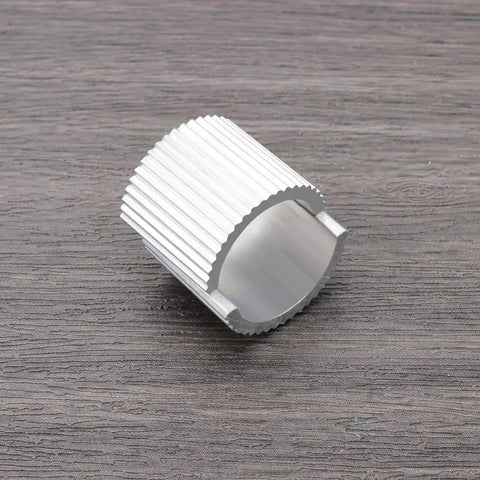 Close-up of a silver 4 Pack Aluminum Alloy Bicycle Handlebar Spacer For 28mm To 22mm Conversion, fitting 22mm bars.
