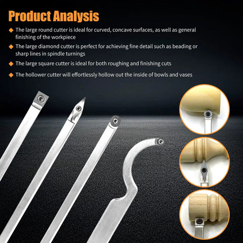 Premium Pro Grade Carbide Lathe Tools For Wood Lathe Set With Indexable Inserts and handles for precision woodturning.