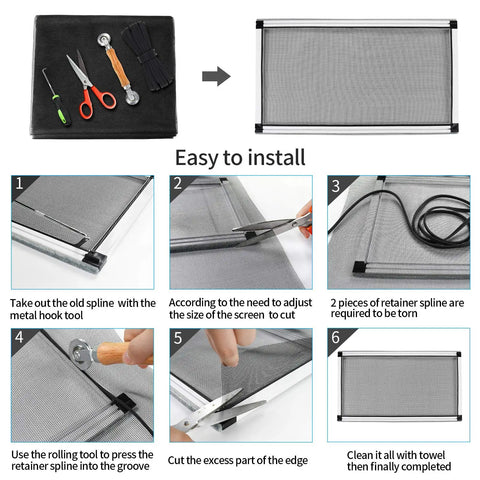 DIY Window Screen Replacement Mesh For Windows Doors And Patio, Adjustable Fiberglass Screen Roll, step-by-step installation guide