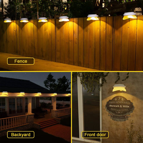 Solar Fence Lights Outdoor Waterproof 8 Pack Stainless Steel 30 LED Railing Post Lights Weatherproof White Lighting on fence and house