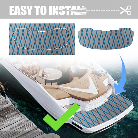 Self-Adhesive EVA Foam Boat Decking, Non-Slip Marine Floor Mat For Boats And RVs, Easy Install, Gray With Blue Lines on boat deck