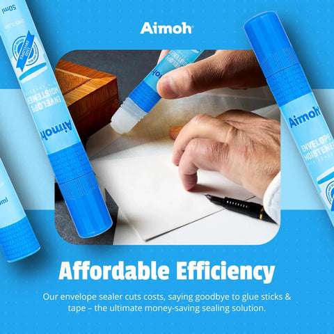 Quick Drying Envelope Moistener And Sealer With Ultra Fast Adhesive Glue For Letters And Mail Perfect For Home Office Ditch The Lick And Slap It On Dries Crystal Clear In Minutes 4 Pack shown in use with a hand sealing an envelope.