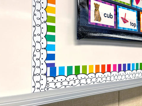Squiggles And Dots Magnetic Border For Whiteboards And Metal Surfaces, 24 Feet Of Bright Dope Classroom Border Strips on whiteboard