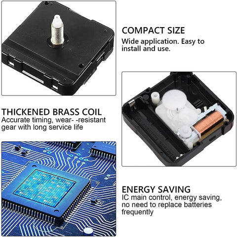 Six Piece Quartz Clock Mechanism Kit For DIY Clock Repair Battery Powered Wall Movements Includes Six Hands And Two Shaft Sizes product features