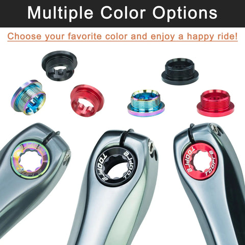 Multiple colored Dope Crank Cap With M20x8 Tool For Shimano XT XTR SLX Deore Cranksets, shown in anodized CNC aluminum.