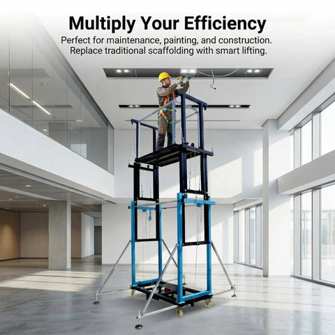Heavy Hitter Electric Scaffolding Lift With Smooth Remote Control And Pro Level Foldable Mobile Work Platform in use at construction site