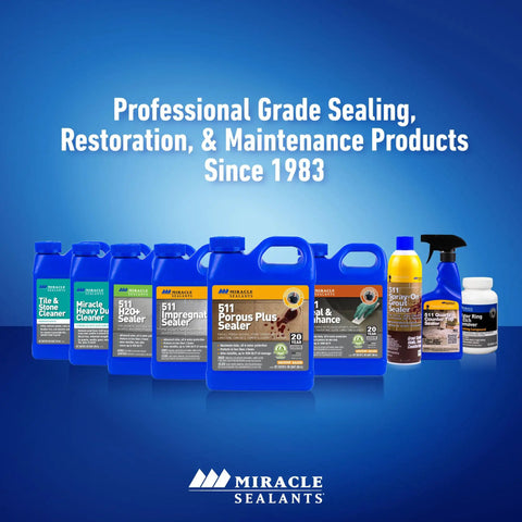Lineup of Miracle Sealants products including Advanced Penetrating Sealer For Countertops Stone Tile And Grout Odorless Water Based Formula