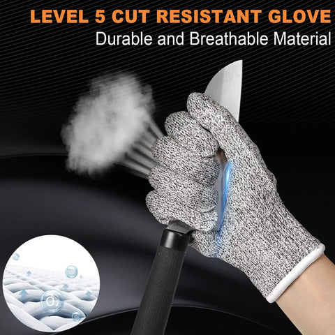 Six Pairs Cut Resistant Gloves Level 5 Protection For Kitchen Prep And DIY Heavy Duty Food Handling Shucking Fish And Precise Cutting Grip Safe Medium Size Anti Cut Kitchen Safety Gloves holding knife