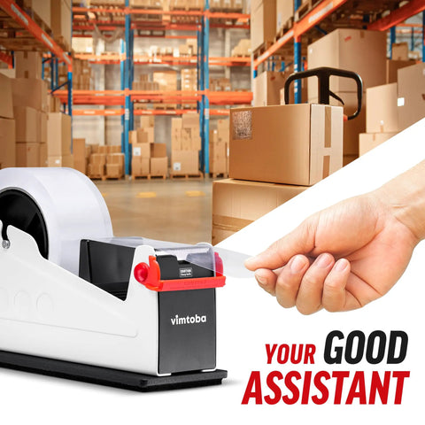 Built Tough Heavy Duty Two Inch Desktop Tape Dispenser With Dual Roll Setup And Non Slip Base for efficient packing in a warehouse.