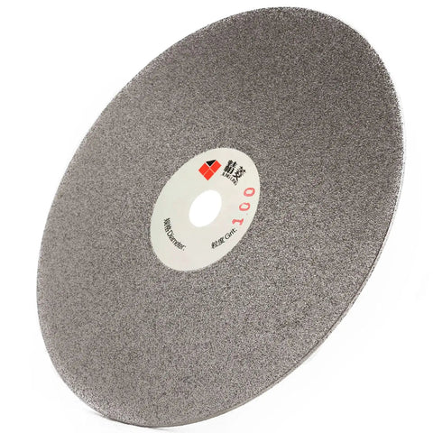 Four Inch Diamond Flat Lap Wheel Coarse Grit Angle Grinder Attachment to Polish Gemstones Glass and Stone Rapidly featuring a 100 grit surface.