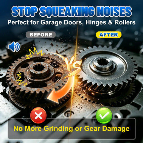 Comparison of rusty and lubricated gears, highlighting Best All Purpose Garage Door And Bike Lubricant With Brush For Hinges Bearings Gears And Track Rails Waterproof And Heat Resistant Long Lasting Protection For Household Automotive And Industrial Use Stops Squeaks Fights Rust effectiveness