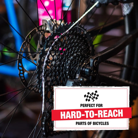 Close-up of Pro Grade Microfiber Cleaning Rope for Bikes on a cassette, highlighting hard-to-reach areas, 3 pack.