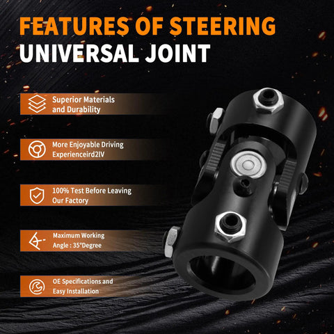 Pro Grade 1 Inch Round Black Steering Universal Joint Shaft For Gearheads with 35 Degree Swing